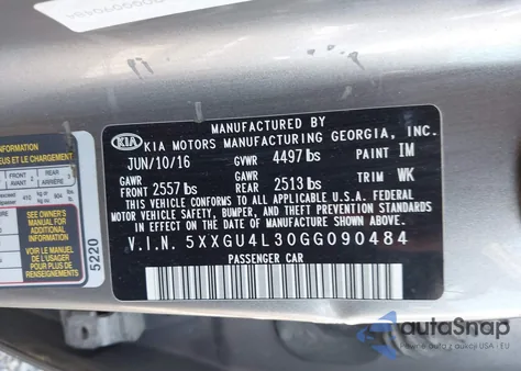 2016 Kia Optima Ex from USA, damaged, VIN 5XXGU4L30GG090484